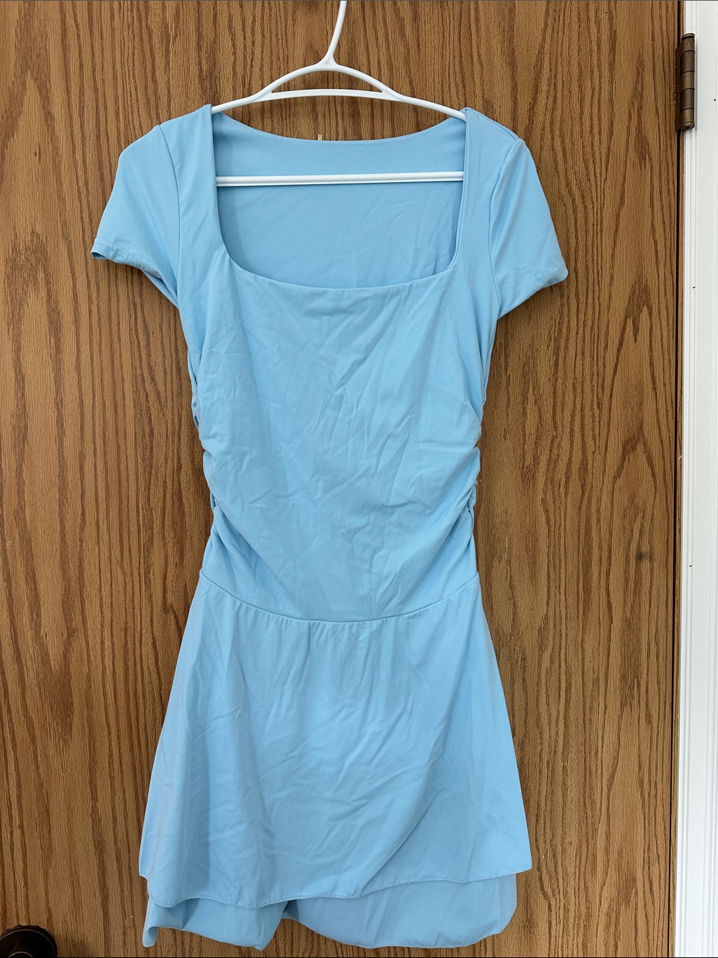 Source Unknown Light Blue Square Neck Mini Dress
